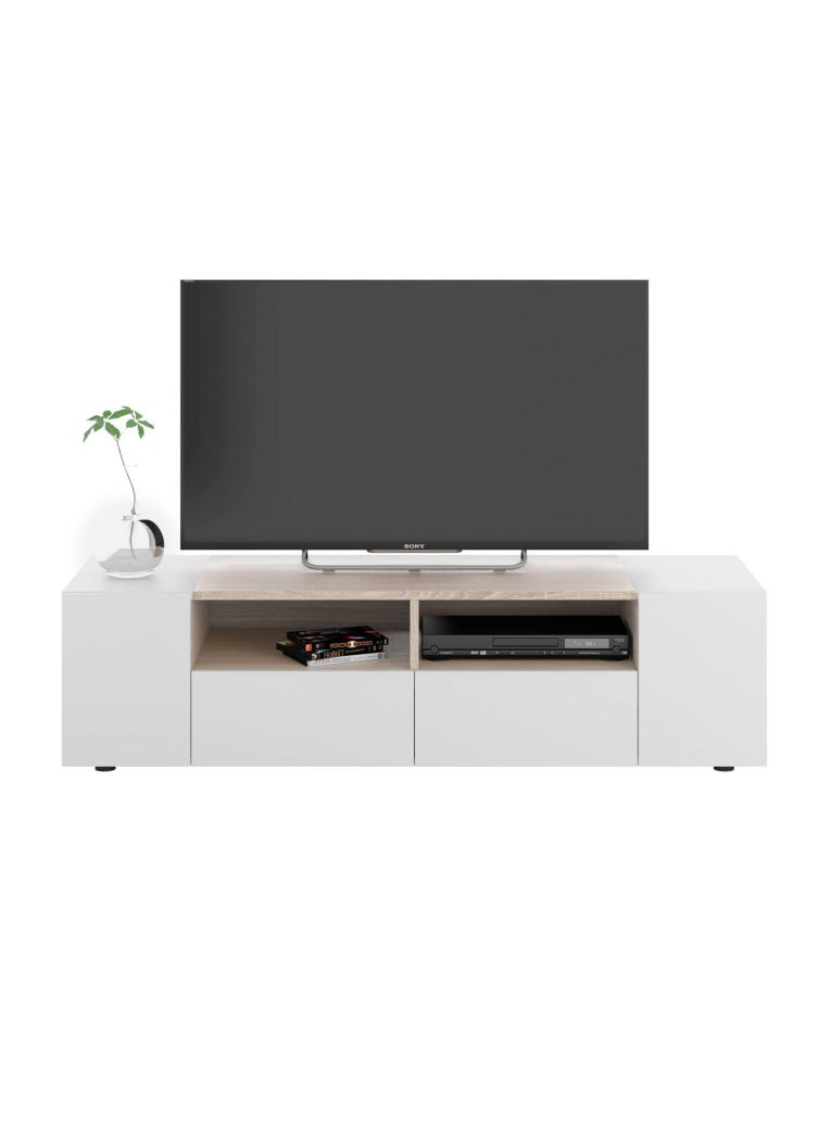Mobile TV bianco e rovere 138x42x36h cm 4 ante - Ebe