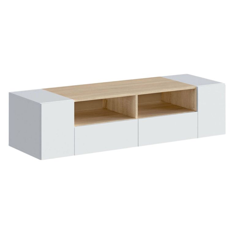 Mobile TV bianco e rovere 138x42x36h cm 4 ante - Ebe