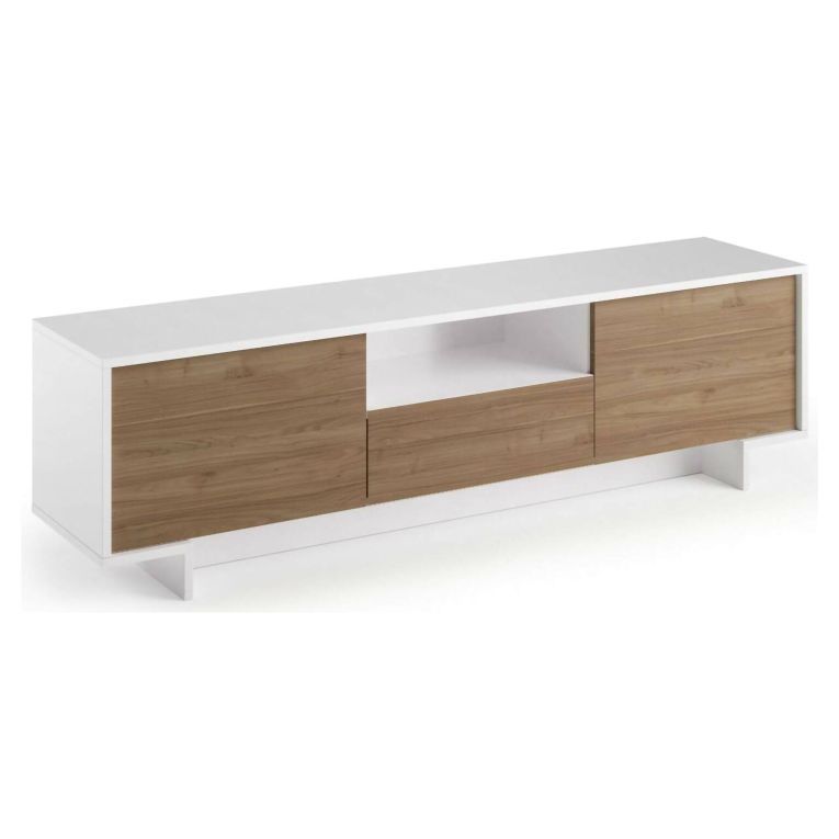 Mobile TV bianco e rovere 170x42x48h cm 2 ante e 1 cassetto - Atina