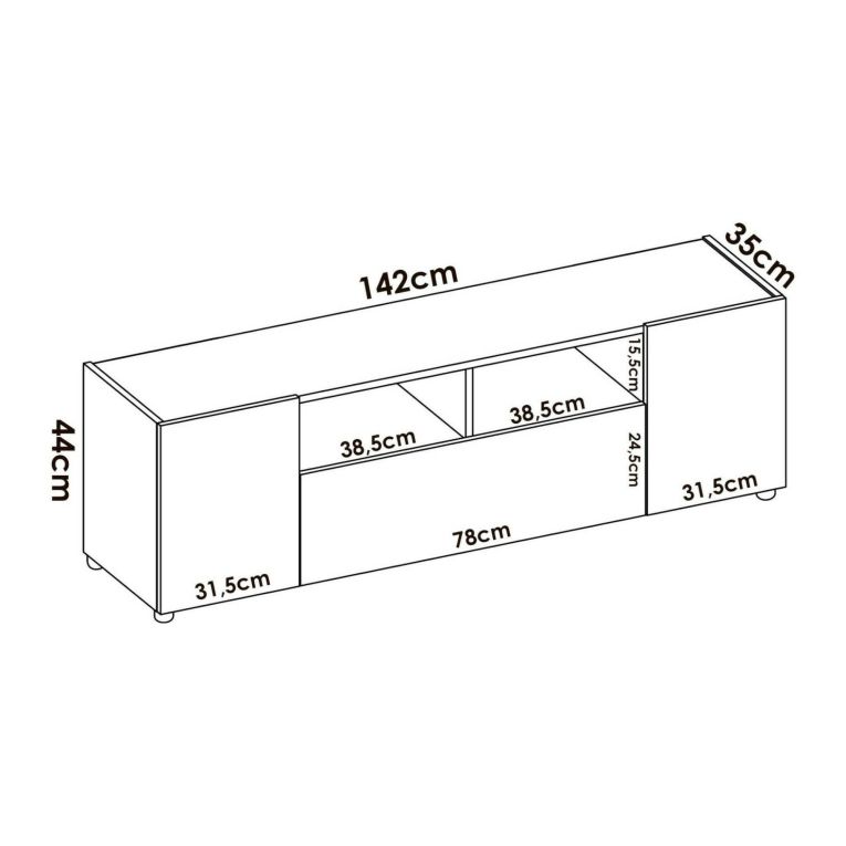 Mobile TV bianco e rovere nodi 141x34x43h cm 3 ante - Vulcano