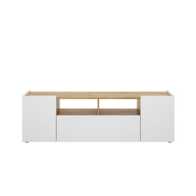 Mobile TV bianco e rovere nodi 141x34x43h cm 3 ante - Vulcano