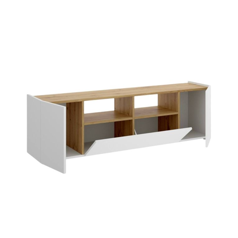 Mobile TV bianco e rovere nodi 141x34x43h cm 3 ante - Vulcano