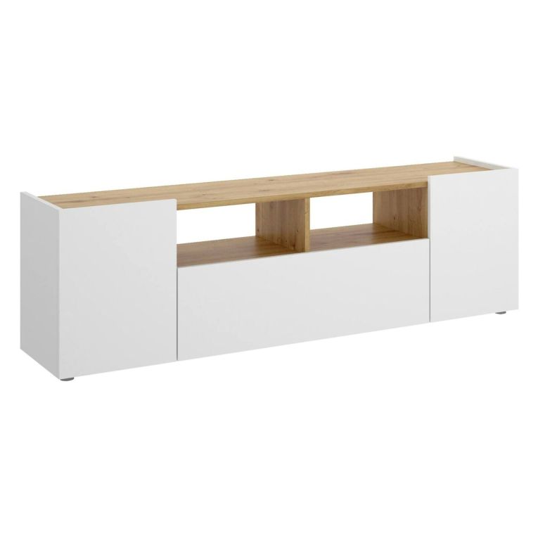 Mobile TV bianco e rovere nodi 141x34x43h cm 3 ante - Vulcano