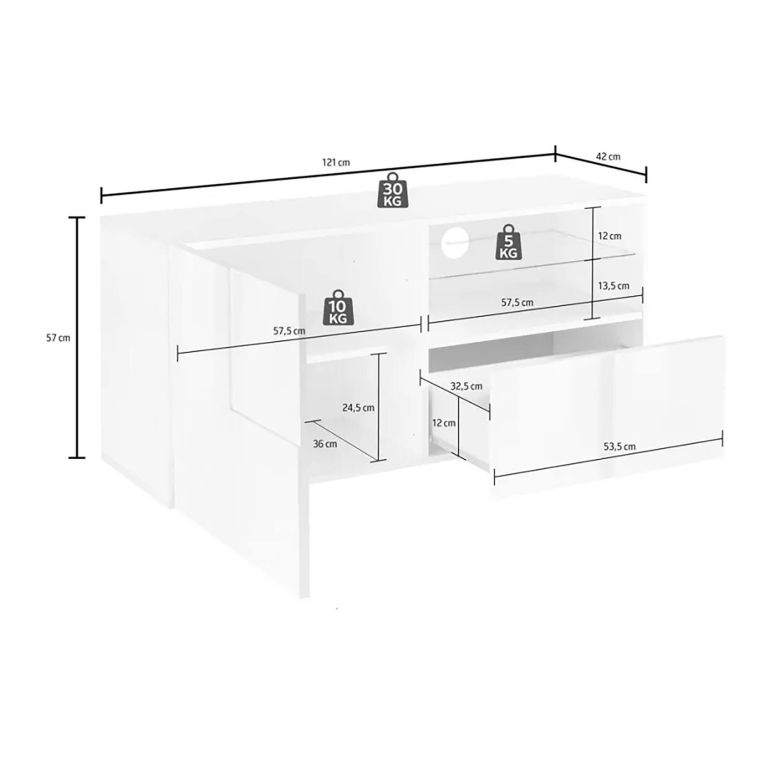 Mobile TV bianco lucido 122x43x57h cm in legno - Ward