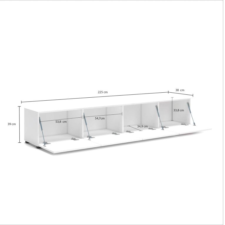 Mobile TV bianco lucido 225x38x39h cm 4 ante - Ame