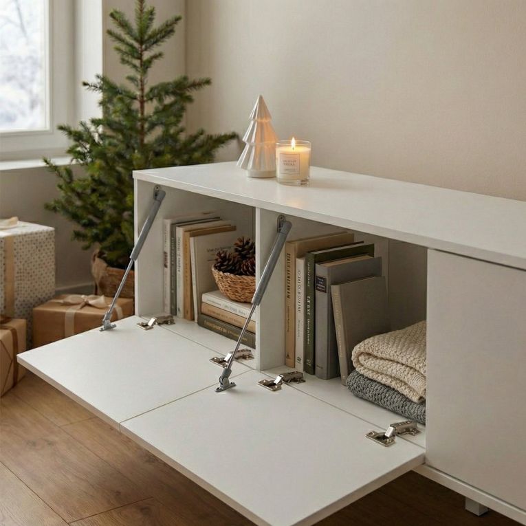 Mobile TV bianco lucido 225x38x39h cm 4 ante - Ame