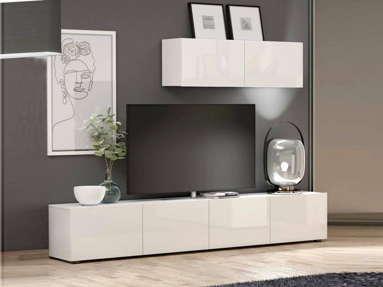 Mobile TV bianco lucido 225x38x39h cm 4 ante - Ame