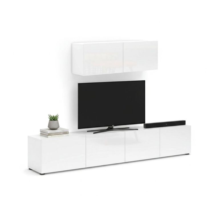 Mobile TV bianco lucido 225x38x39h cm 6 ante - Vongfong
