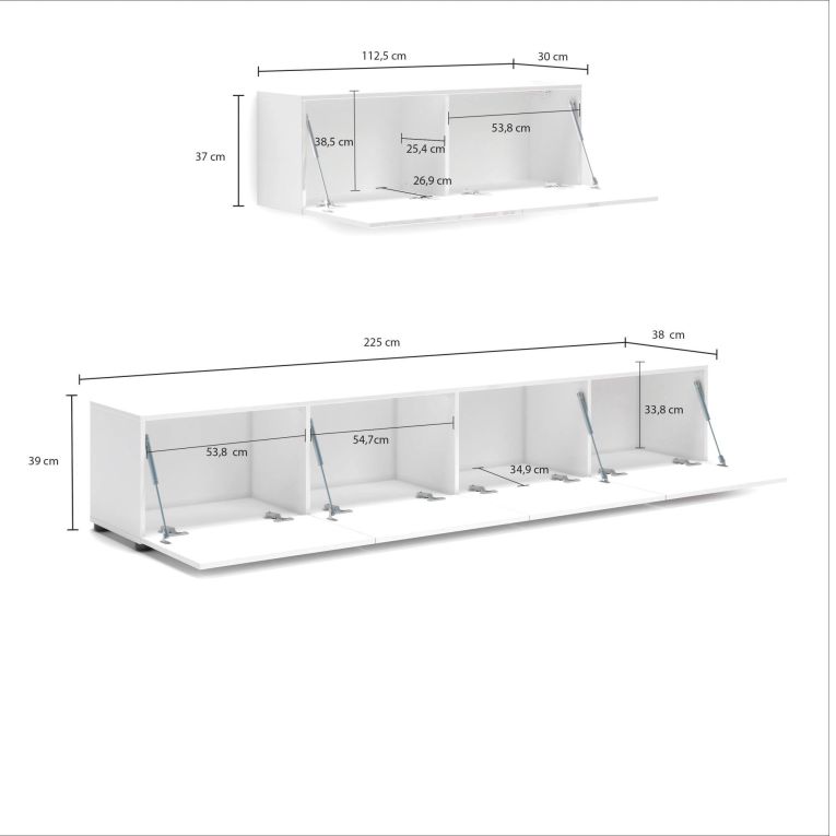 Mobile TV bianco lucido 225x38x39h cm 6 ante - Vongfong