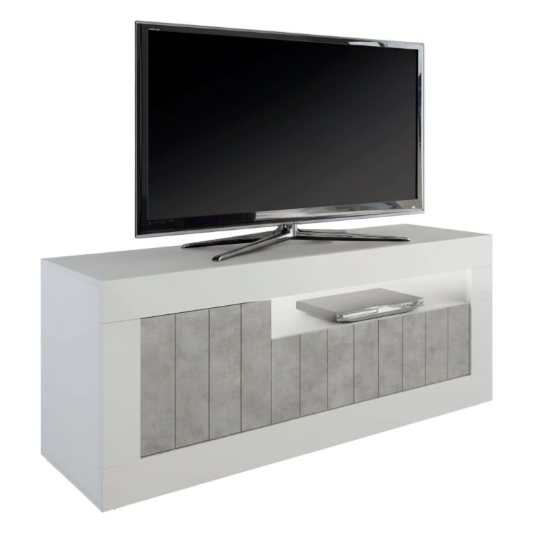 Mobile TV bianco lucido,cemento 138x42x56h cm 3 ante - Iole