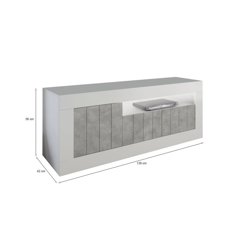 Mobile TV bianco lucido,cemento 138x42x56h cm 3 ante - Iole