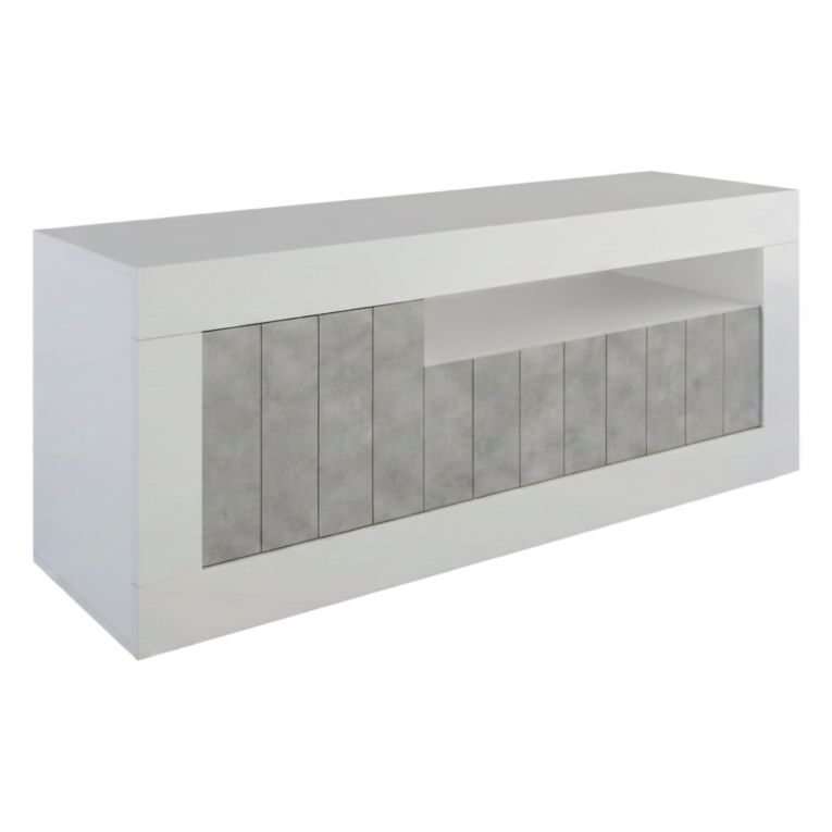 Mobile TV bianco lucido,cemento 138x42x56h cm 3 ante - Iole
