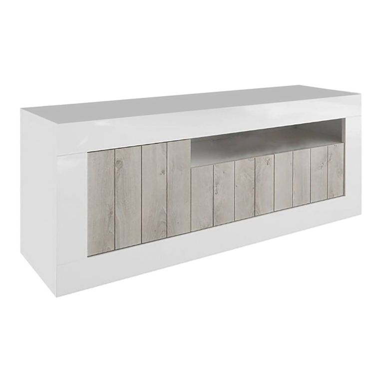 Mobile TV bianco lucido e acacia 138x42x56h cm 3 ante - Iole