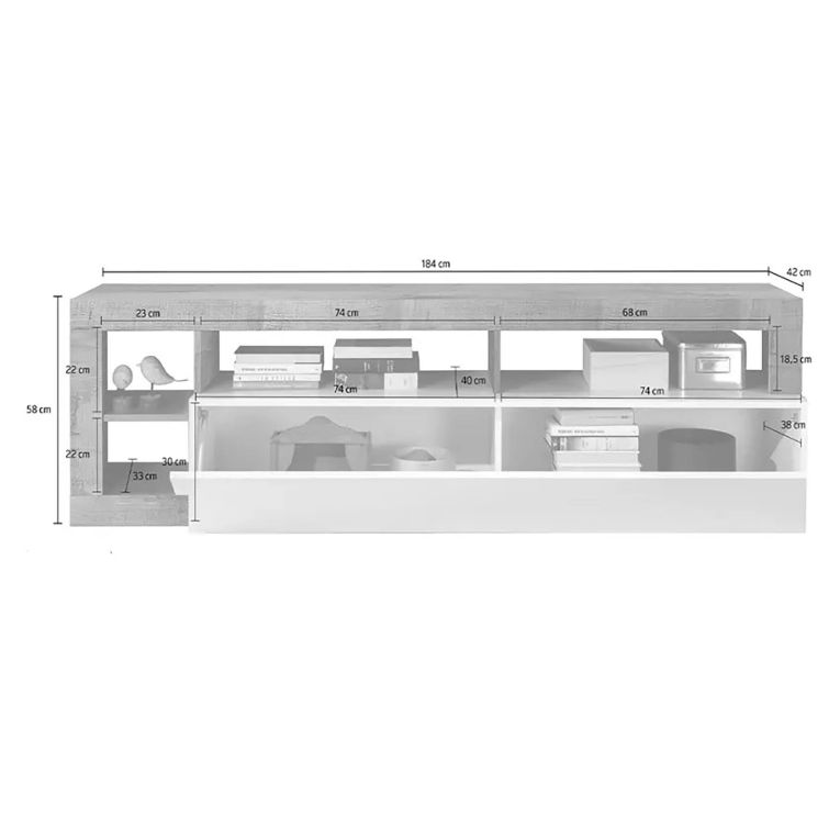 Mobile TV bianco lucido e acacia 184x42x58h cm in legno - Arkangel