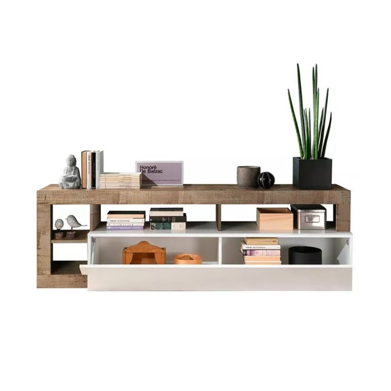 Mobile TV bianco lucido e acacia 184x42x58h cm in legno - Arkangel