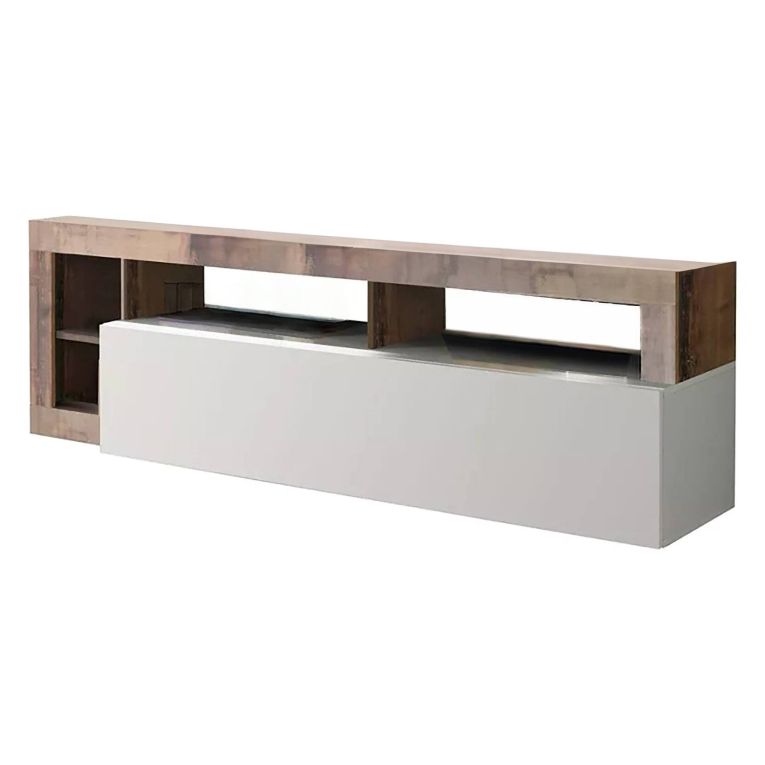 Mobile TV bianco lucido e acacia 184x42x58h cm in legno - Arkangel