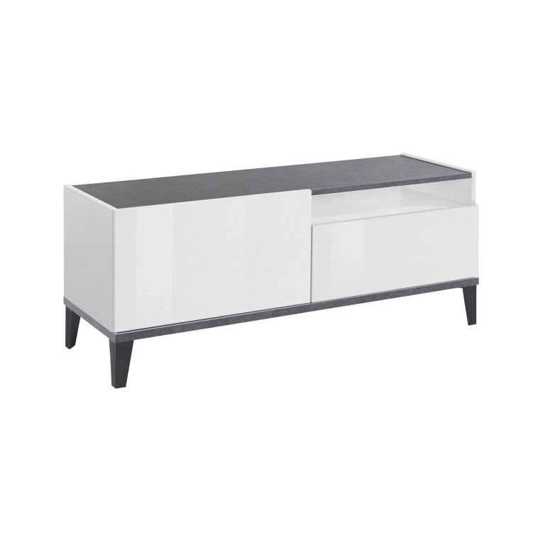Mobile TV bianco lucido e ardesia 120x40x47h cm in legno - Atris
