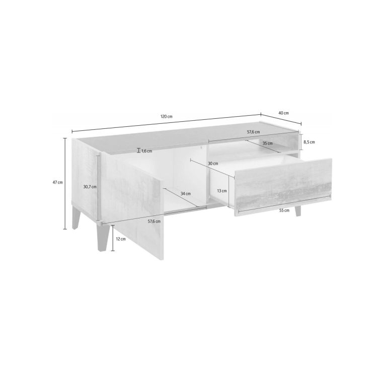 Mobile TV bianco lucido e ardesia 120x40x47h cm in legno - Atris
