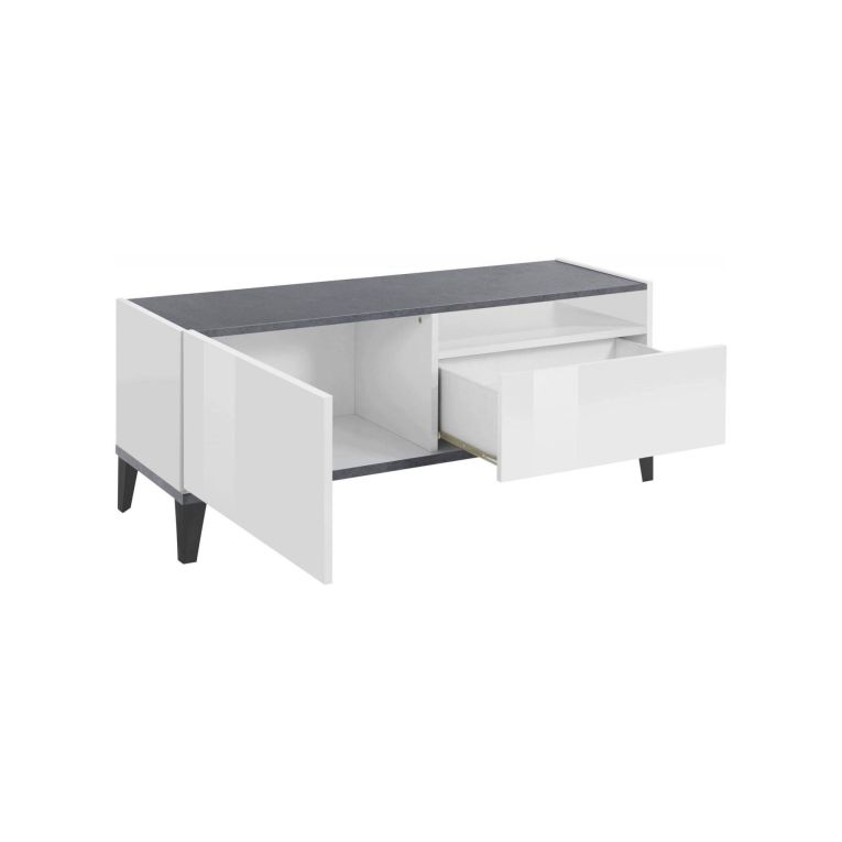 Mobile TV bianco lucido e ardesia 120x40x47h cm in legno - Atris