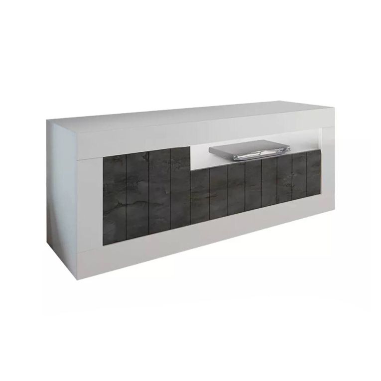Mobile TV bianco lucido e ardesia 138x42x56h cm 3 ante - Iole