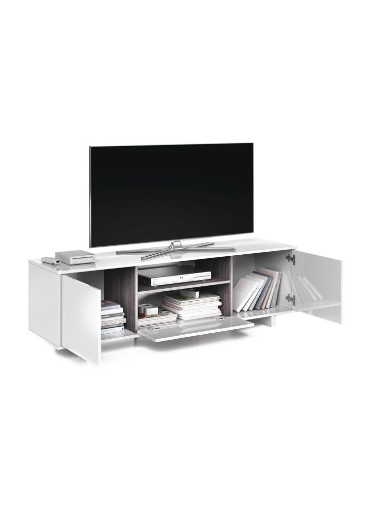 Mobile TV bianco lucido e grigio cenere 150x41x46h cm 3 ante - Andalusia