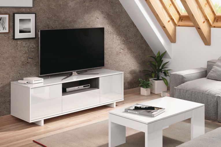 Mobile TV bianco lucido e grigio cenere 150x41x46h cm 3 ante - Andalusia