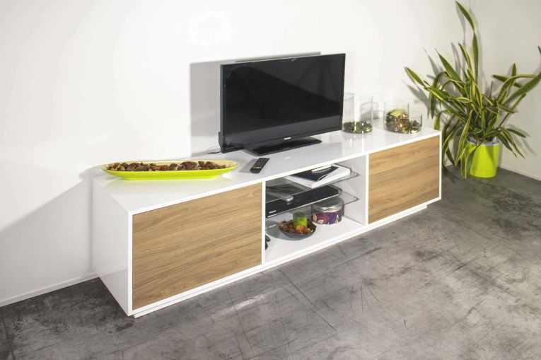 Mobile TV bianco lucido e noce 180x41x46h cm 2 ante - Lola