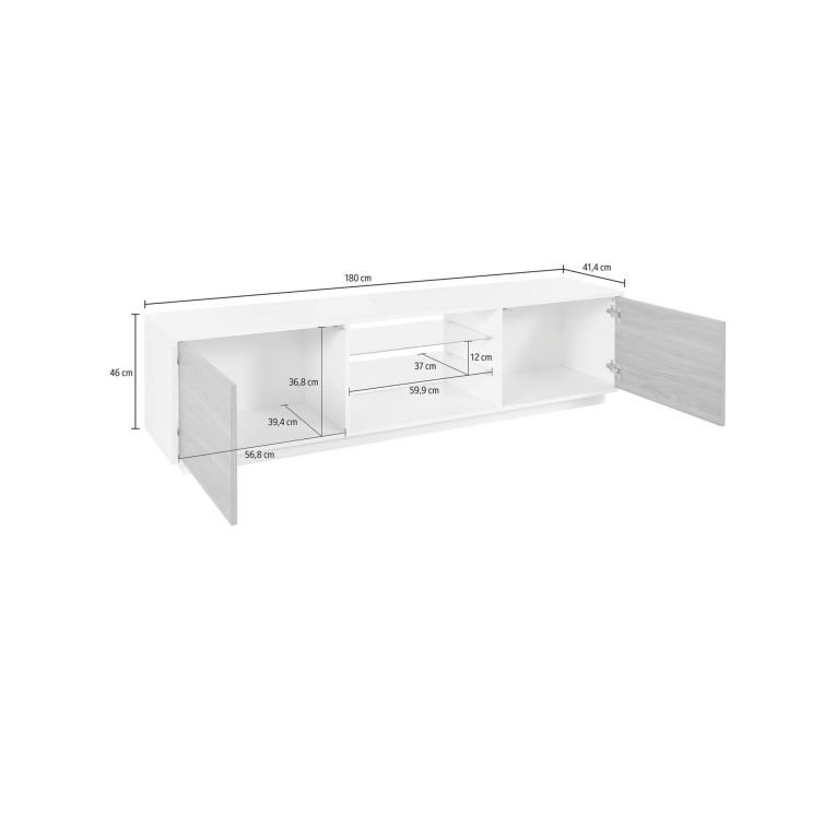 Mobile TV bianco lucido e noce 180x41x46h cm 2 ante - Lola
