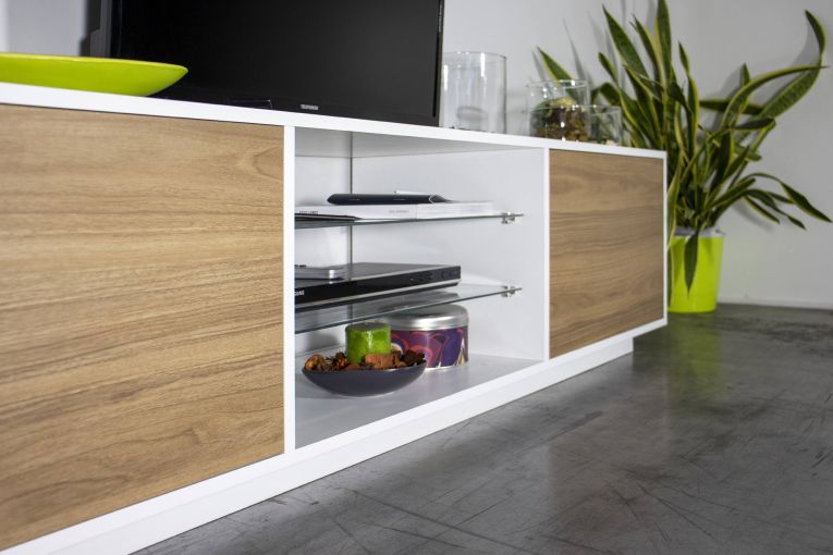 Mobile TV bianco lucido e noce 180x41x46h cm 2 ante - Lola