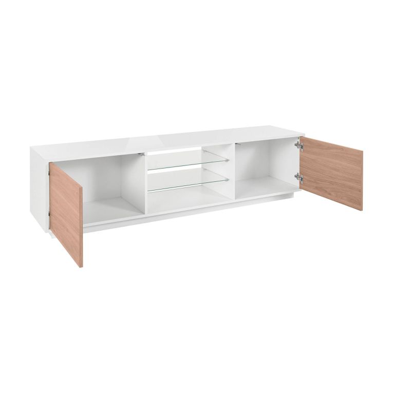 Mobile TV bianco lucido e noce 180x41x46h cm 2 ante - Lola