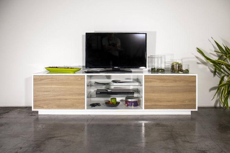 Mobile TV bianco lucido e noce 180x41x46h cm 2 ante - Lola