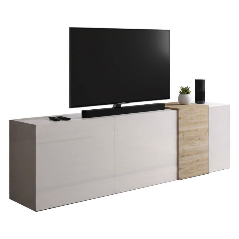 Mobile TV bianco lucido e rovere 181x44x59h cm 3 ante - Sidr