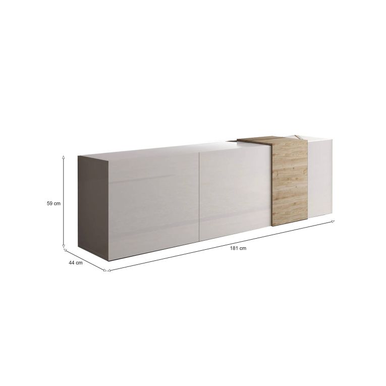 Mobile TV bianco lucido e rovere 181x44x59h cm 3 ante - Sidr