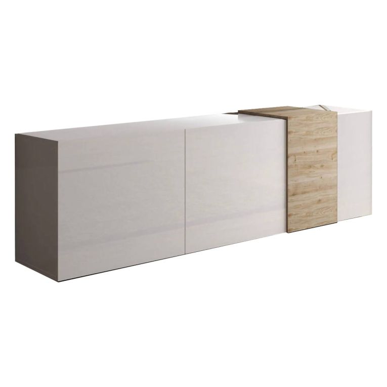 Mobile TV bianco lucido e rovere 181x44x59h cm 3 ante - Sidr