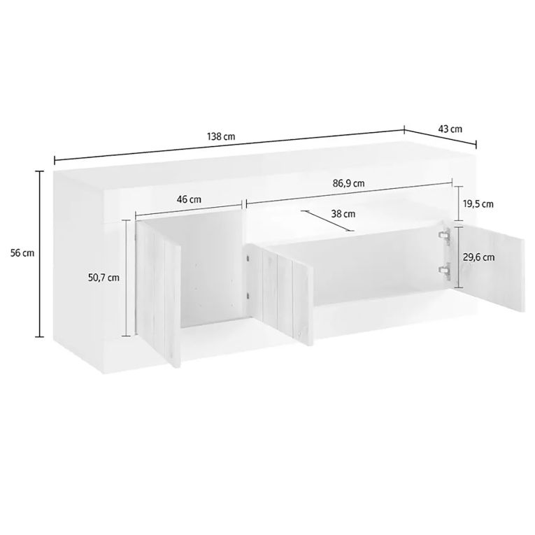 Mobile TV cemento 138x42x56h cm 3 ante - Iole