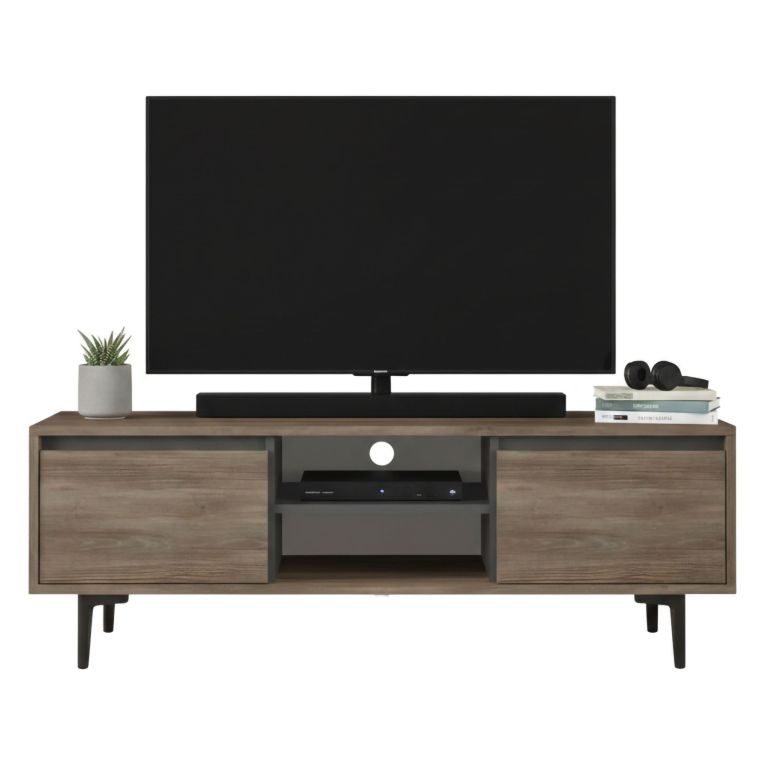 Mobile TV marrone e antracite 140x35x48h cm 2 ante - Toscana