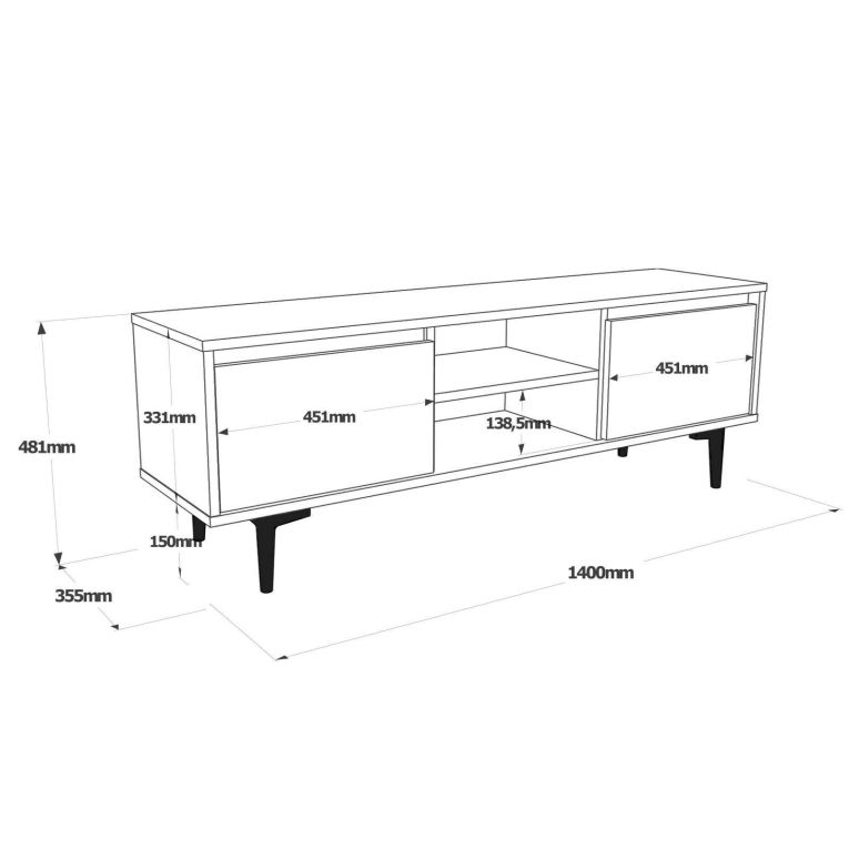 Mobile TV marrone e antracite 140x35x48h cm 2 ante - Toscana