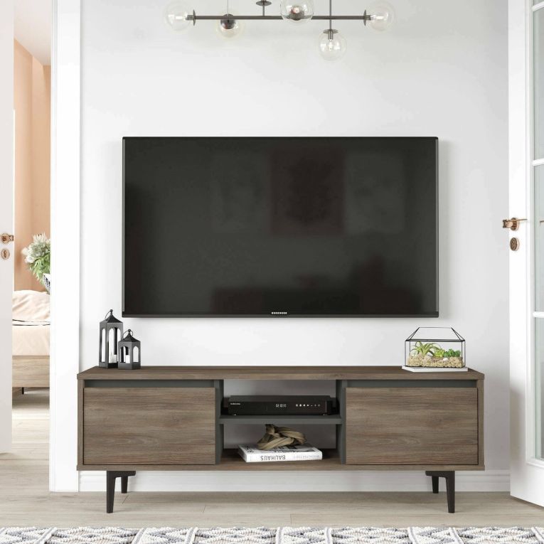 Mobile TV marrone e antracite 140x35x48h cm 2 ante - Toscana