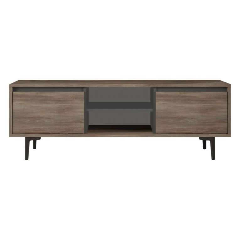Mobile TV marrone e antracite 140x35x48h cm 2 ante - Toscana