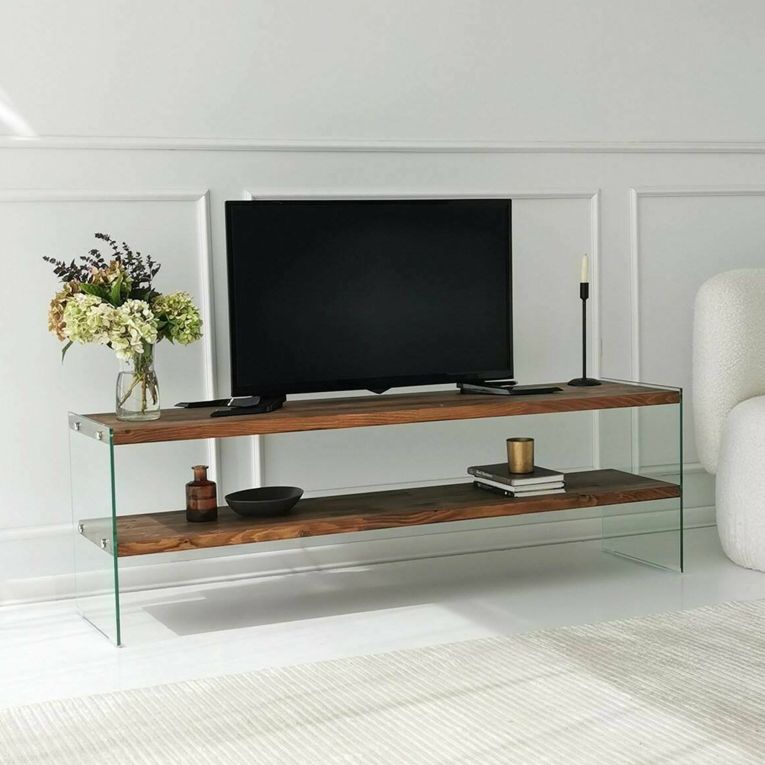 Mobile TV marrone e trasparente 140x35x45h cm in legno - Umbria