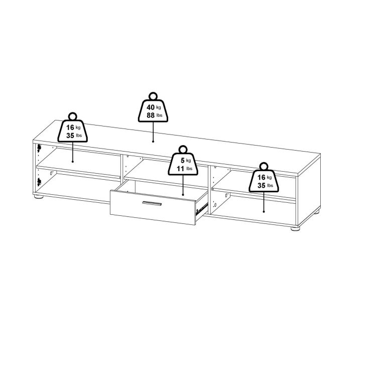 Mobile TV nero 177x39x38h cm 2 ante e 1 cassetto - Giaele