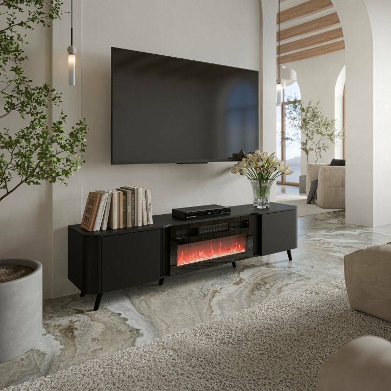Mobile TV nero 190x40x58h cm 2 ante - Vicino