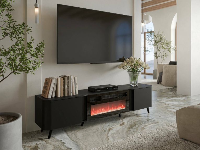 Mobile TV nero 190x40x58h cm 2 ante - Vicino