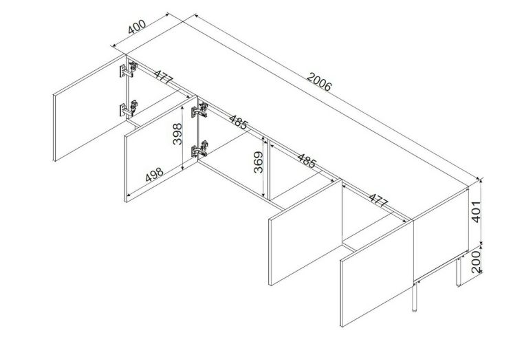 Mobile TV nero 200x42x60h cm 4 ante - Sospiro