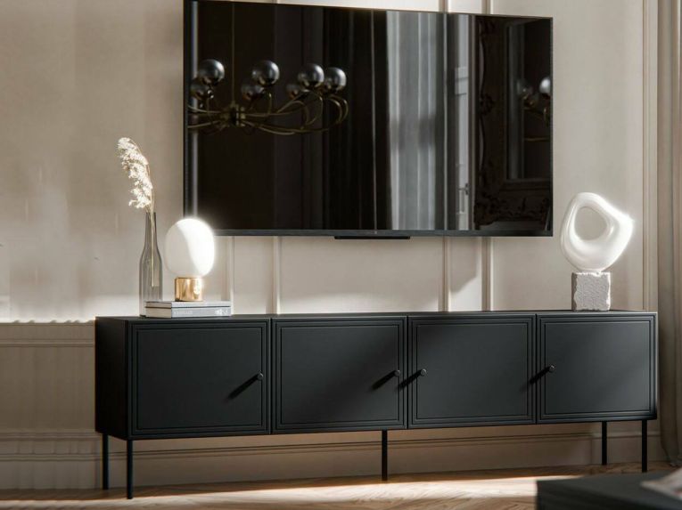 Mobile TV nero 201x40x60h cm 4 ante - Piode