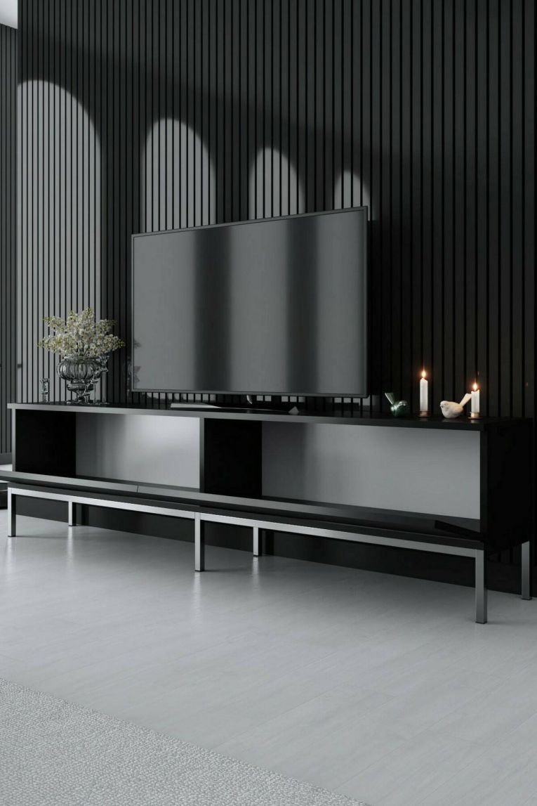 Mobile TV nero e argento 180x30x47h cm modulabile - Espero