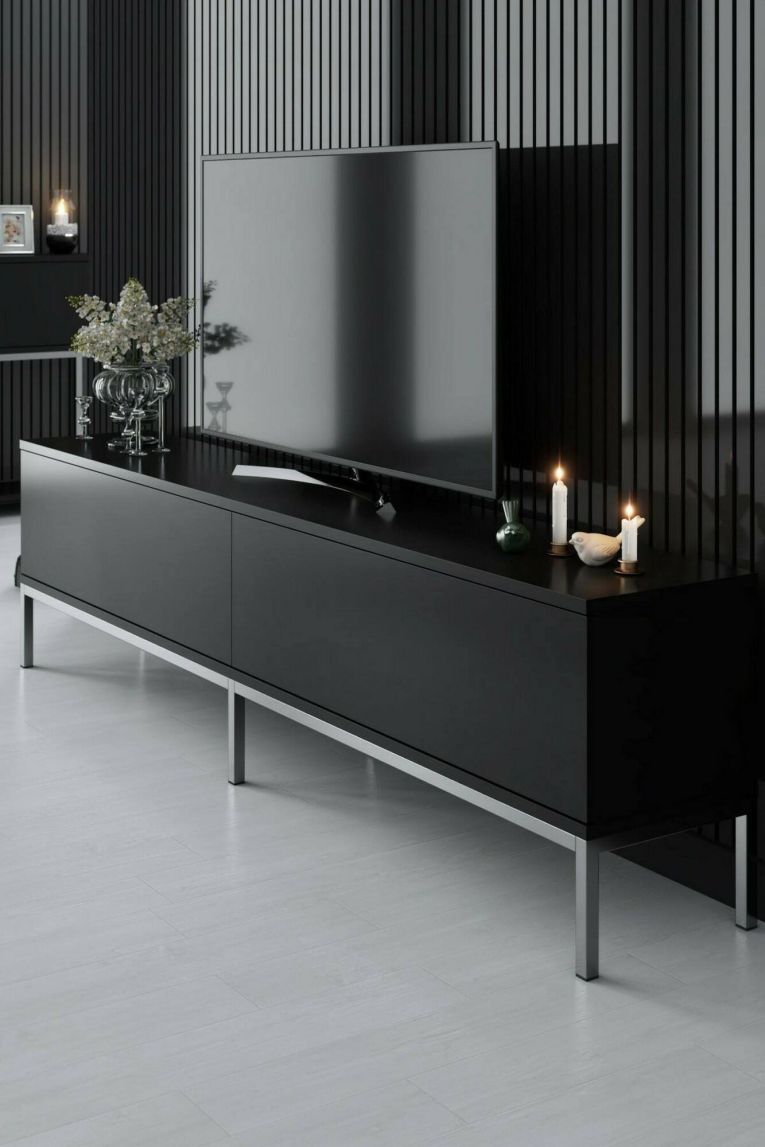 Mobile TV nero e argento 180x30x47h cm modulabile - Espero