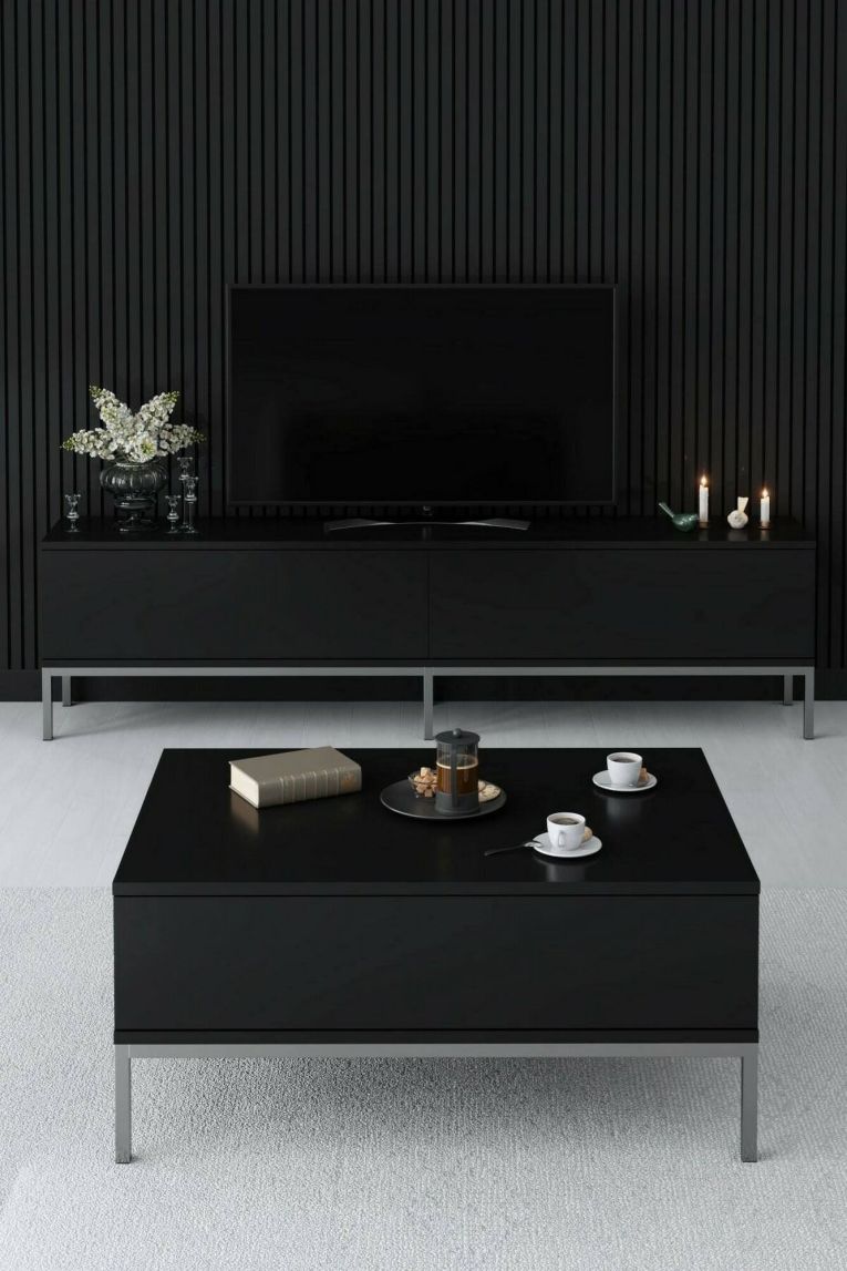 Mobile TV nero e argento 180x30x47h cm modulabile - Espero