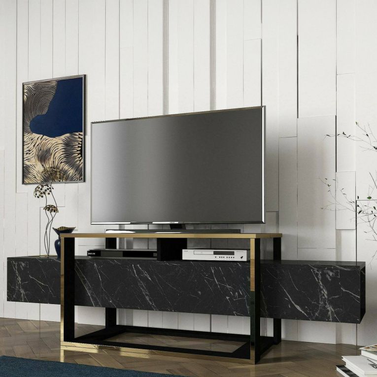 Mobile TV nero e oro 160x46x49h cm in legno - Jo