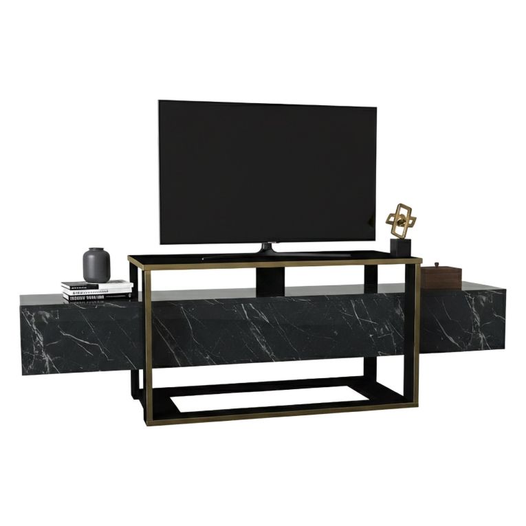 Mobile TV nero e oro 160x46x49h cm in legno - Jo